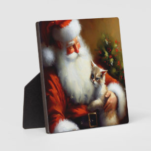 Christmas Santa and a Cat 3 Plaque