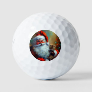 Christmas Santa and a Cat (4) Golf Balls