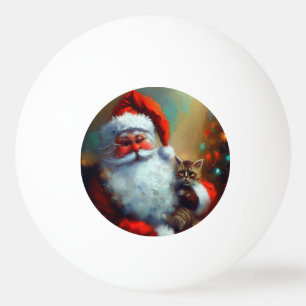 Christmas Santa and a Cat (4) Ping Pong Ball