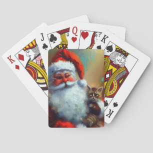 Christmas Santa and a Cat (4) Playing Cards