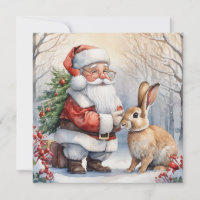 Christmas Santa and Bunny Nature Illustration