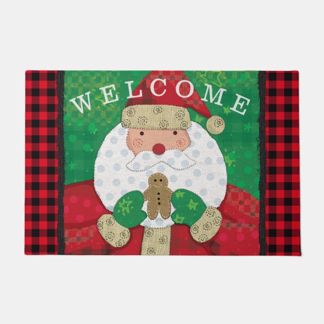Christmas Santa and Gingerbread Farmhouse Holiday Doormat (Front)