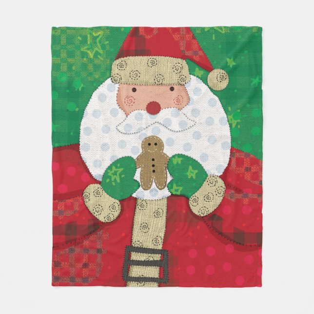 Christmas Santa and Gingerbread Farmhouse Holiday Fleece Blanket (Front)