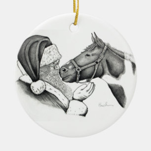 Christmas Santa and Paint Horse Ceramic Tree Decoration