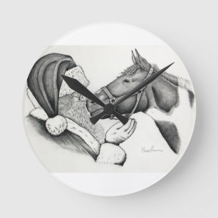 Christmas Santa and Paint Horse Round Clock