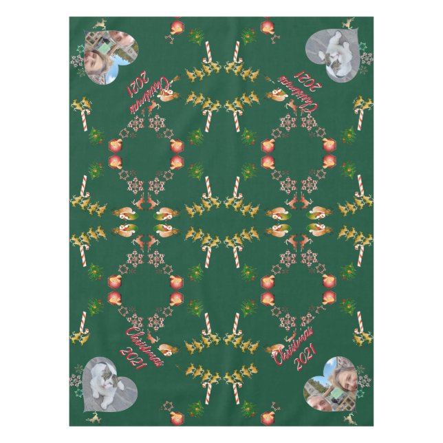 Christmas Santa and Reindeer 2 Photos  Scarf Tablecloth (Front)