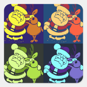 Christmas Santa and Reindeer Pop Art Square Sticker