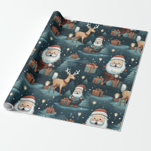 Christmas santa and reindeer wrapping paper