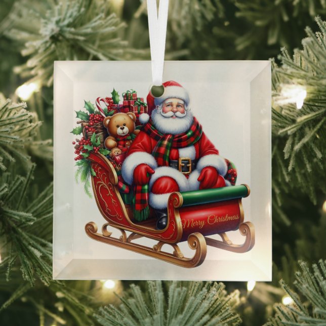 Christmas Santa and Sleigh Glass Ornament (Insitu)