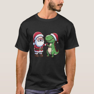 Christmas Santa and T Rex Dinosaur High Five Famil T-Shirt