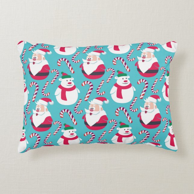 Christmas Santa and Teddy Bear with Candy Cane   Decorative Cushion (Front)