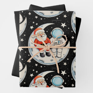 Christmas Santa Astronaut Moon Space Xmas Holiday Wrapping Paper Sheet
