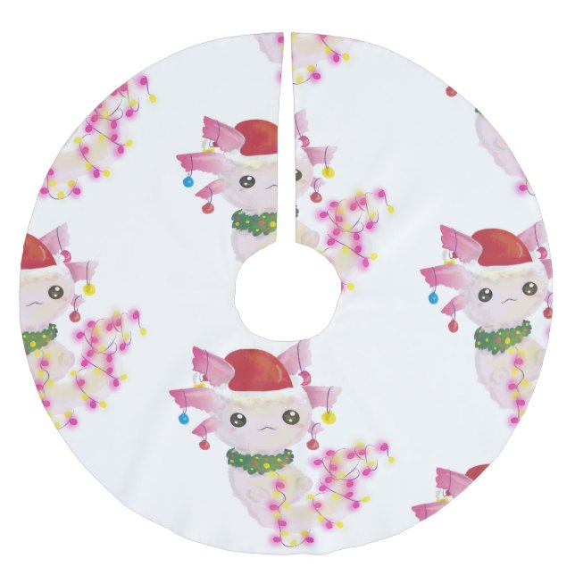 christmas santa axolotl brushed polyester tree skirt (Front)