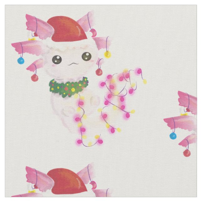 christmas santa axolotl fabric (Close Up)