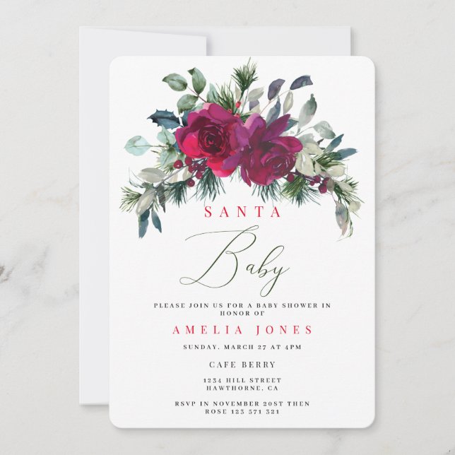 Christmas Santa Baby Botanical Holiday Invitation (Front)