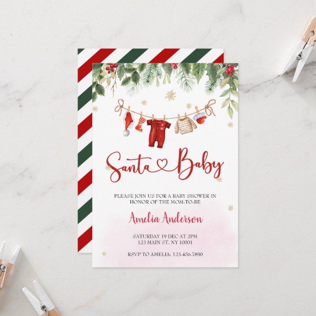 Christmas Santa Baby Boy Winter Baby Shower Invitation (Front/Back In Situ)