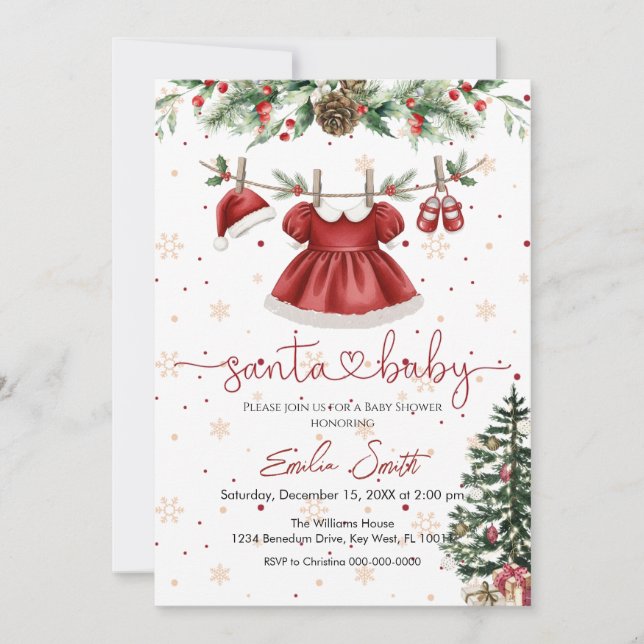  christmas santa baby clothesline baby shower invitation (Front)
