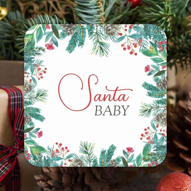 Christmas Santa Baby Gender-Neutral  Square Sticker (Creator Uploaded)