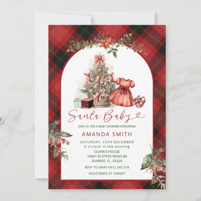 Christmas Santa Baby Girl Baby Shower Invitation (Front)