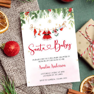 Christmas Santa Baby Girl Clothes Baby Shower Invitation
