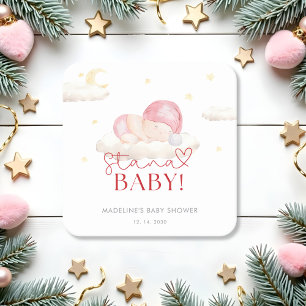 Christmas Santa Baby Girl Shower Square Paper Coaster