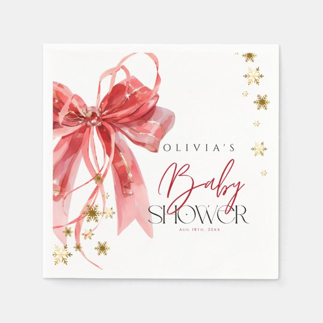 Christmas Santa Baby Red and Gold Baby Shower Napkin (Front)
