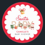 Christmas Santa Baby Shower Classic Round Sticker<br><div class="desc">Discover an adorable way to spread holiday cheer with our Christmas Santa Baby Shower Round Stickers! Perfect for baby shower invites or sealing festive envelopes, these charming stickers add a magical touch to your celebrations. Go beyond the ordinary, let every detail resonate with the spirit of the season! Matching items...</div>