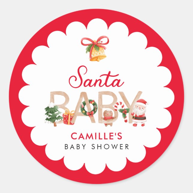 Christmas Santa Baby Shower Classic Round Sticker (Front)