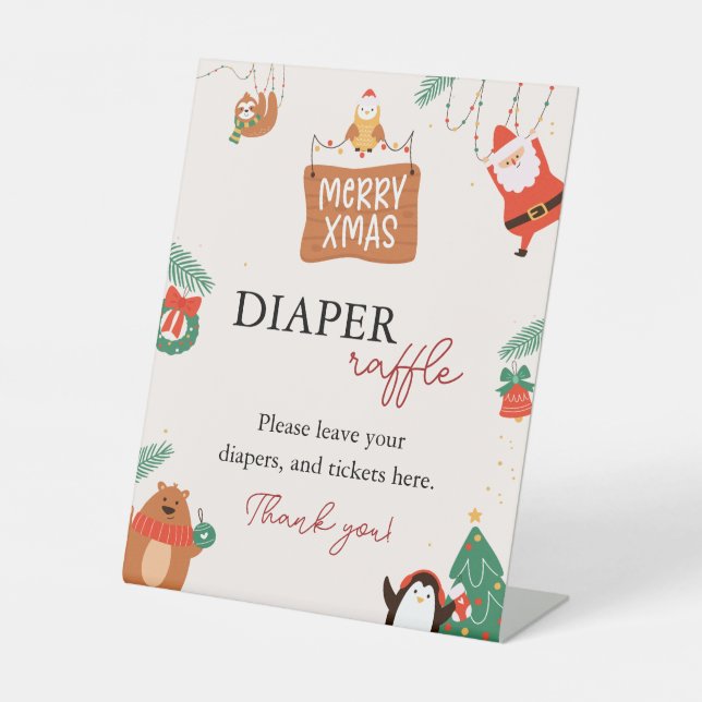 Christmas Santa Baby Shower Diaper Raffle Pedestal Sign (Front)