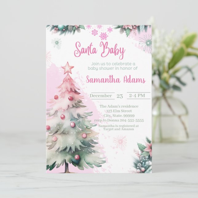 Christmas Santa Baby Shower Girl  Invitation (Standing Front)