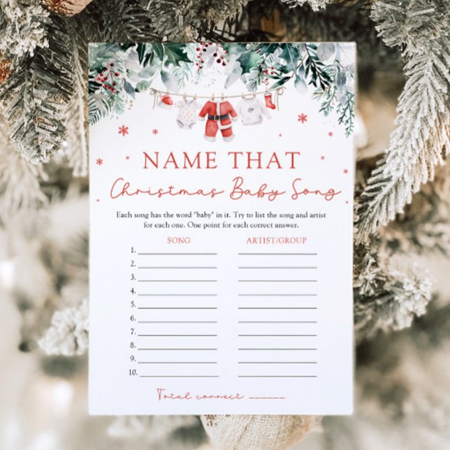 Christmas Santa Baby Shower Name That Baby Tune Invitation (Watercolor Christmas Santa Baby Shower Name That Baby Tune Game)
