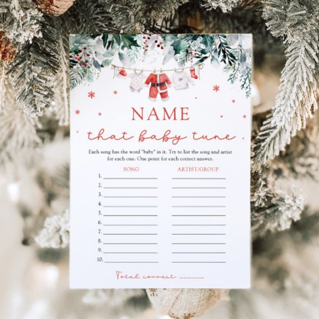 Christmas Santa Baby Shower Name That Baby Tune Invitation (Watercolor Christmas Santa Baby Shower Name That Baby Tune Game)