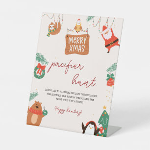 Christmas Santa Baby Shower Pacifier Hunt Game Pedestal Sign