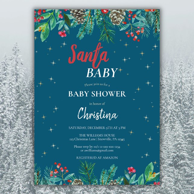 Christmas Santa Baby Shower Watercolor Invitation (Creator Uploaded)