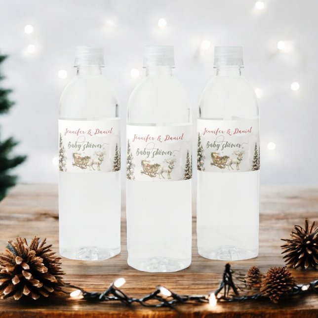 Christmas Santa Baby Winter Red Green Baby Shower Water Bottle Label (Creator Uploaded)