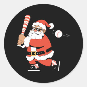 Christmas Santa Baseball Bat Candy Cane Slugger Classic Round Sticker