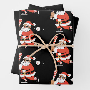 Christmas Santa Baseball Bat Candy Cane Slugger Wrapping Paper Sheet