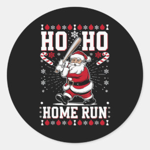 Christmas Santa Baseball Home Run Ho Ho Home Run , Classic Round Sticker