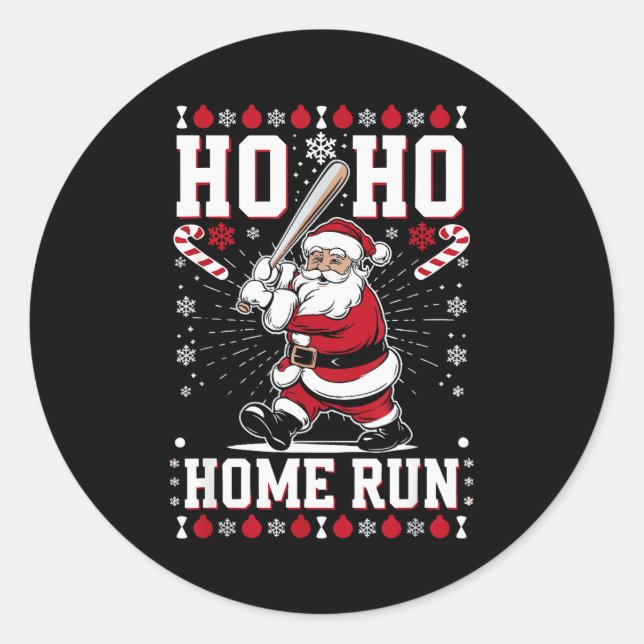 Christmas Santa Baseball Home Run Ho Ho Home Run , Classic Round Sticker (Front)