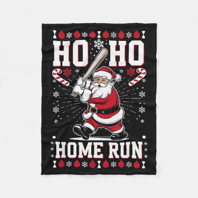 Christmas Santa Baseball Home Run Ho Ho Home Run , Fleece Blanket (Front)