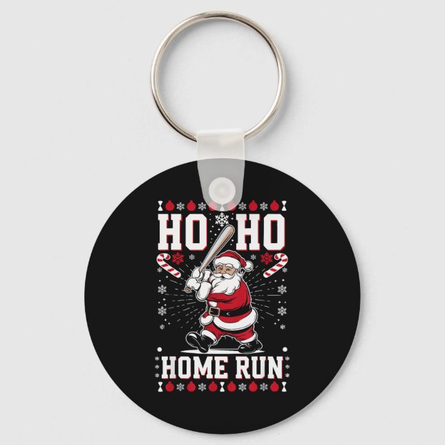 Christmas Santa Baseball Home Run Ho Ho Home Run , Key Ring (Front)