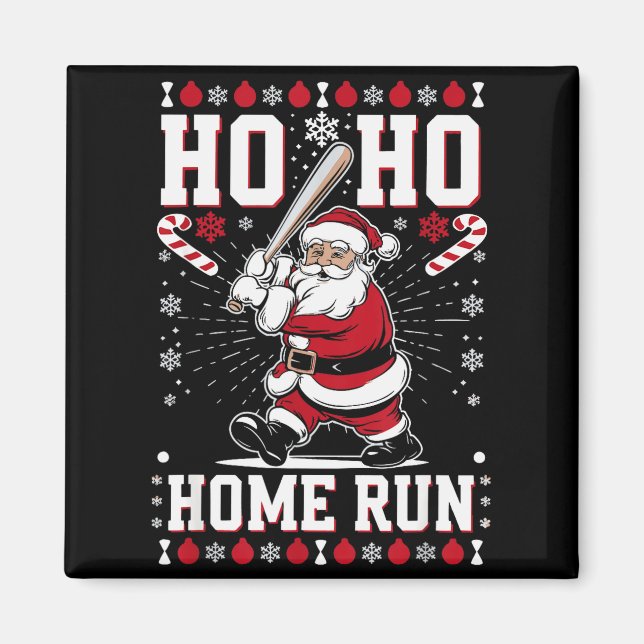 Christmas Santa Baseball Home Run Ho Ho Home Run , Magnet (Front)
