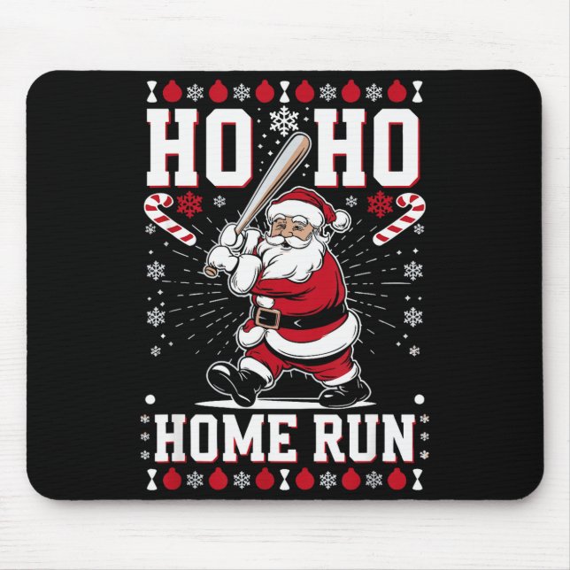 Christmas Santa Baseball Home Run Ho Ho Home Run , Mouse Mat (Front)