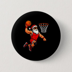 Christmas Santa Basketball Player Dunking Basketba 6 Cm Round Badge