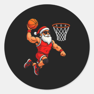 Christmas Santa Basketball Player Dunking Basketba Classic Round Sticker