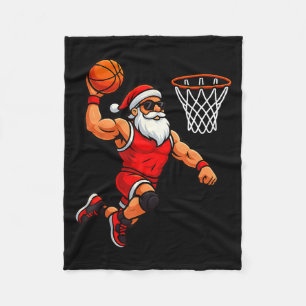 Christmas Santa Basketball Player Dunking Basketba Fleece Blanket