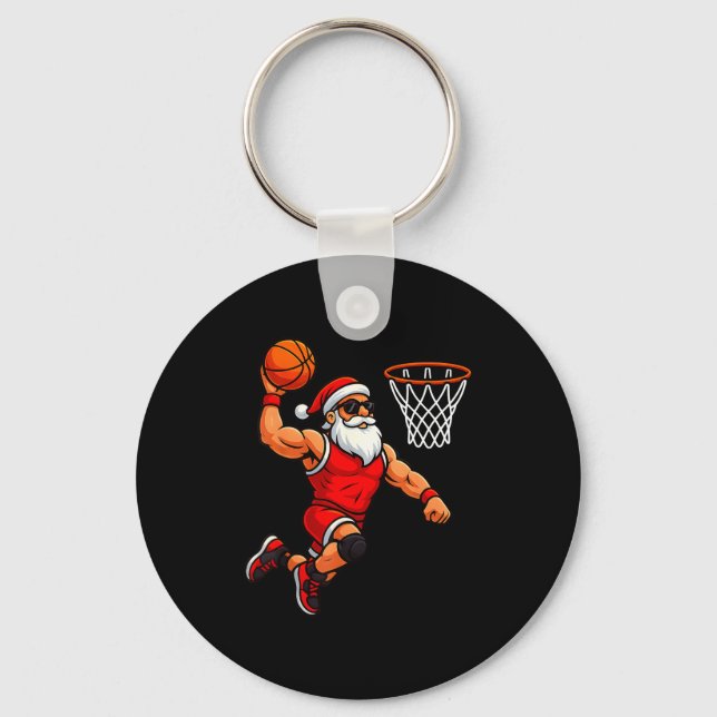 Christmas Santa Basketball Player Dunking Basketba Key Ring (Front)
