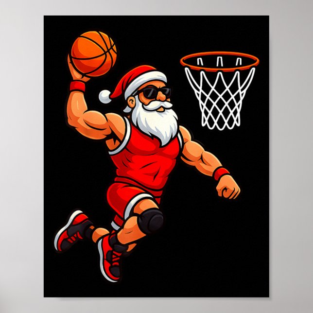 Christmas Santa Basketball Player Dunking Basketba Poster (Front)