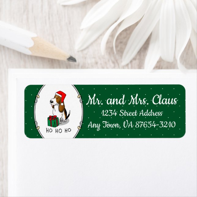 Christmas Santa Basset Hound (tri colour 1) Cute (Insitu)