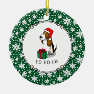 Christmas Santa Basset Hound (tri colour 1) Cute Ceramic Tree Decoration